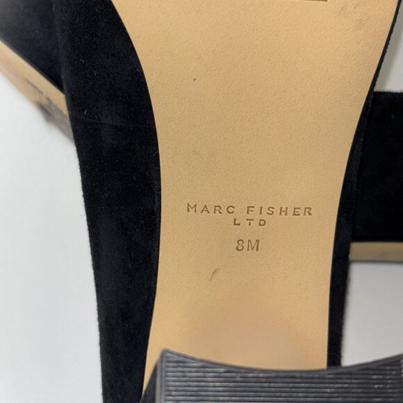 MARC FISHER LTD Pointed Toe Block Heels Pumps Black Suede Women's Size 8 Preppy - Picture 12 of 12